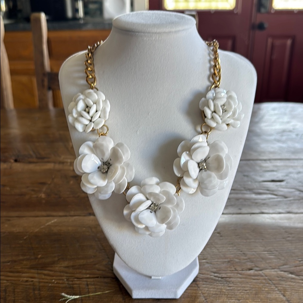 J. Crew Fashion Gold and White Floral Necklace